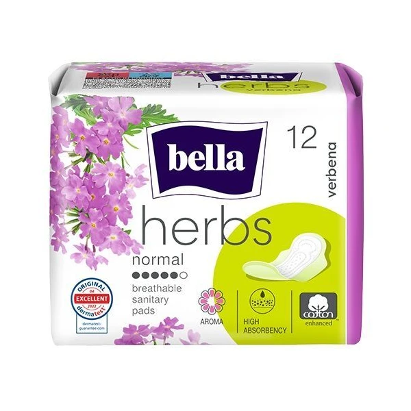 Bella Herbs, Verbena, podpaski ze skrzydełkami, z werbeną, chłonność 5/6, 12 sztuk