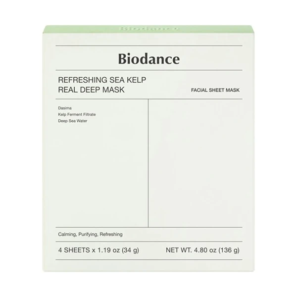 Biodance Refreshing Sea Kelp Real Deep  Mask, łagodząco-odświeżająca maska do twarzy, do skóry tłustej, trądzikowej, 4 sztuki