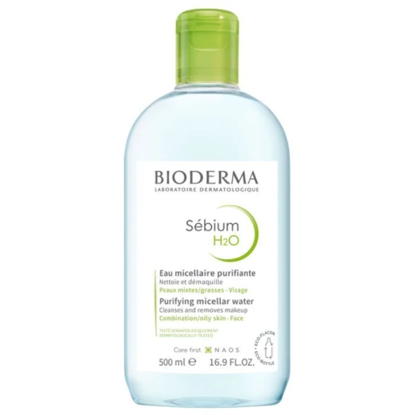 Bioderma Sebium H2O, płyn micelarny do oczyszczania twarzy i demakijażu, skóra tłusta i miesza, 500ml