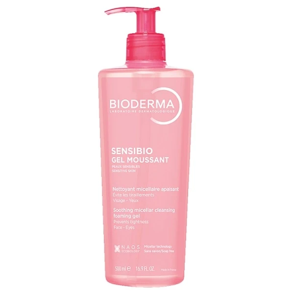 Bioderma Sensibio Gel moussant, łagodzący żel micelarny do oczyszczania twarzy, 500ml