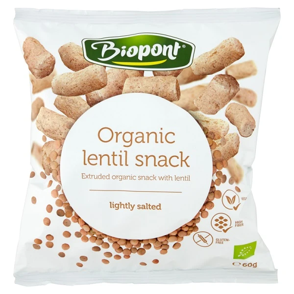 Biopont, ekologiczne chrupki z ekstrudowanej soczewicy, lekko solone, bezglutenowe, 60g