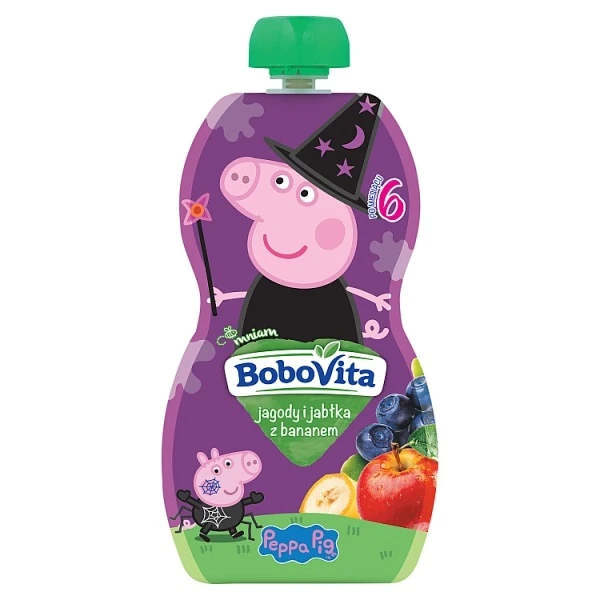 [DATA - 2026-09-11] BoboVita, Świnka Peppa, mus owocowy, jagody i jabłka z bananem, po 6 miesiącu, 100g