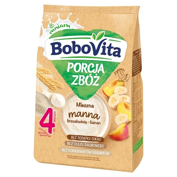 BoboVita Pierwsza Łyżeczka, kaszka mleczna manna, brzoskwinia i banan, po 4 miesiącu, 210g
