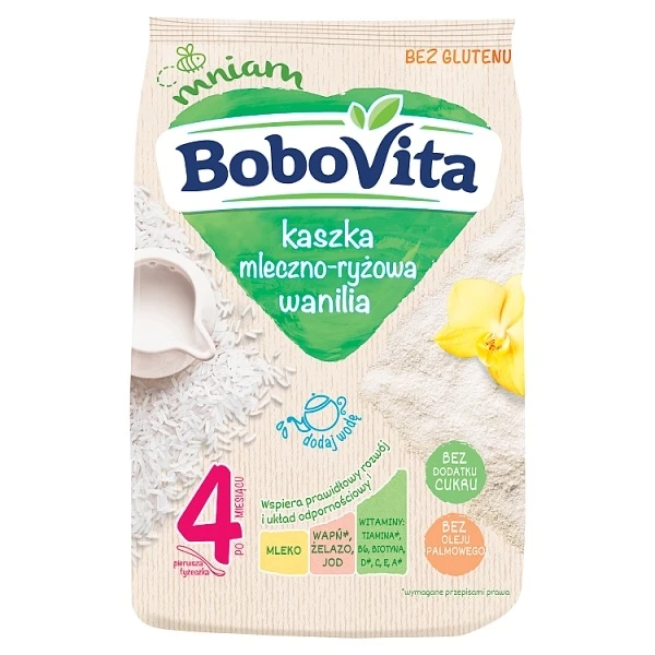 BoboVita, kaszka mleczno-ryżowa, wanilia, bez cukru, po 4 miesiącu, 230g