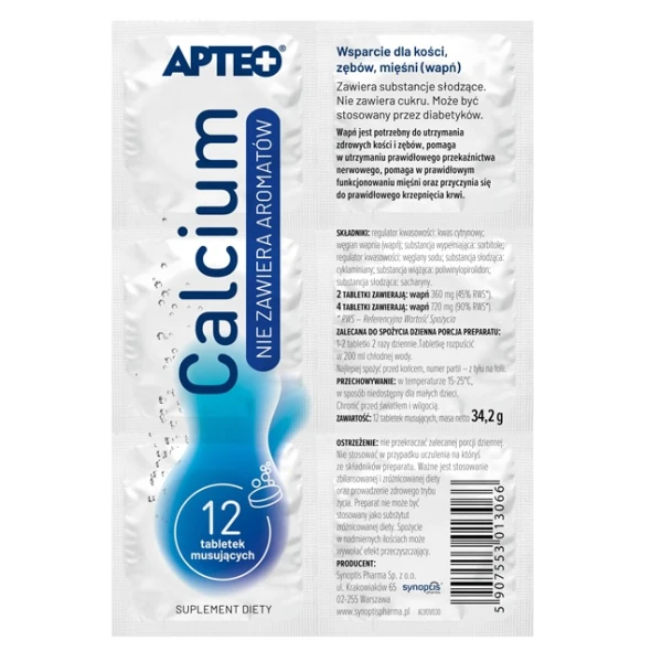 Calcium, Apteo, 12 tabletek musujących