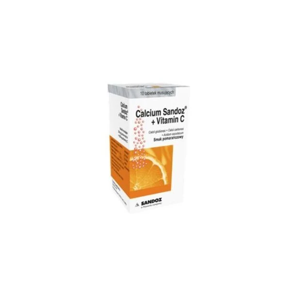 Calcium Sandoz + Vitamin C (260mg+1000mg), smak pomarańczowy, 10 tabletek musujących