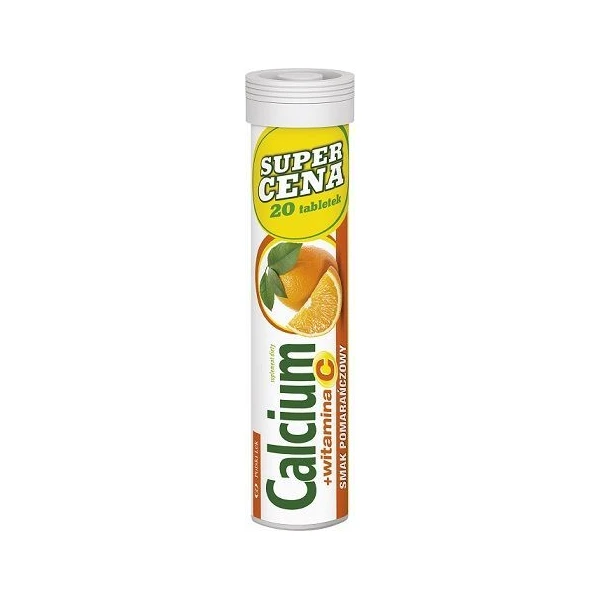 Calcium + Witamina C, smak pomarańczowy, 20 tabletek musujących