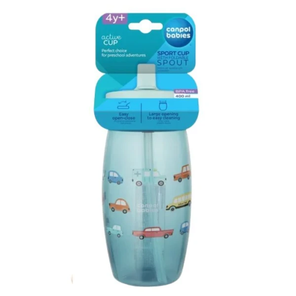 Canpol, bidon ze składanym ustnikiem, niebieski, Samochody, po 4 roku życia, 56/618, 400ml