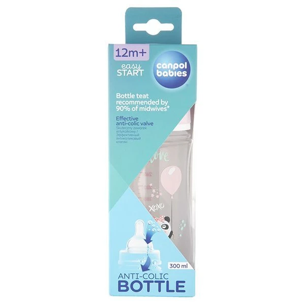Canpol, butelka antykolkowa, szerokootworowa, Easy Start, Toys, pink, po 12 miesiącu, 35/222, 300ml