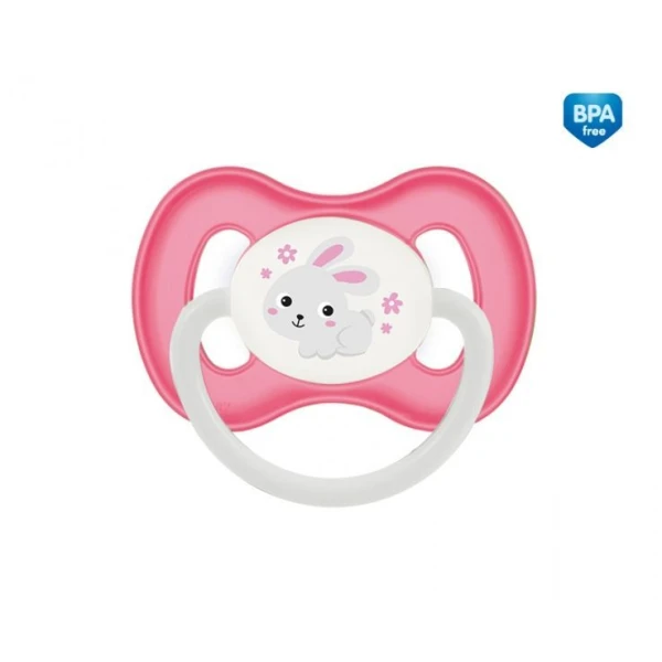 Canpol, smoczek uspokajający, silikonowy, symetryczny, Bunny&Company, pink, 6-18 miesięcy, 23/269, 1 sztuka