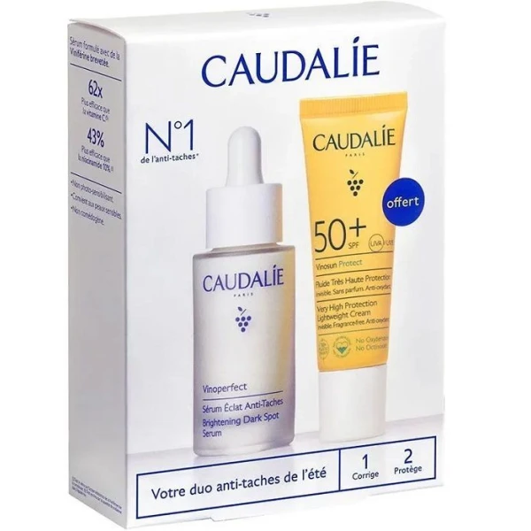 Caudalie Vinoperfect, serum rozjaśniające, 30ml + Vinosun Protect, fluid ochronny SPF50+, 20ml