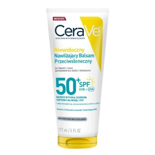 CeraVe, niewidoczny, nawilżający balsam przeciwsłoneczny SPF 50+, do twarzy i ciała, 177ml