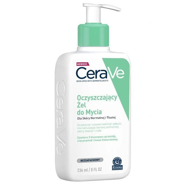 CeraVe, żel oczyszczający do mycia ciała i twarzy, skóra normalna i tłusta, 236ml