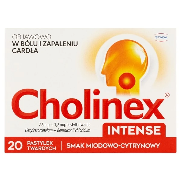Cholinex Intense (1,2mg+2,5mg), smak miodowo-cytrynowy, 20 pastylek do ssania