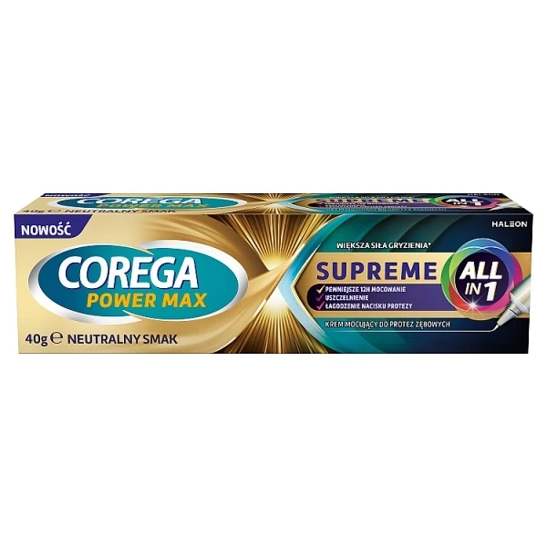 Corega Power Max Supreme All-In1, krem mocujący do protez zębowych, neutralny smak, 40g