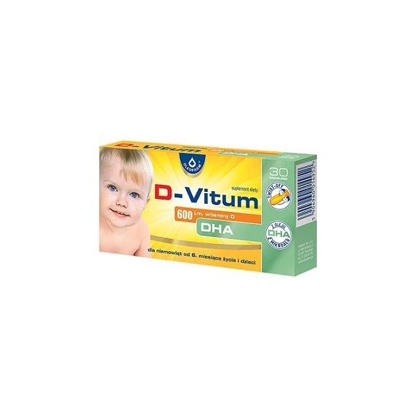 D-Vitum 600 j.m. + DHA, dla dzieci od 6 miesiąca życia, 30 kapsułek twist-off