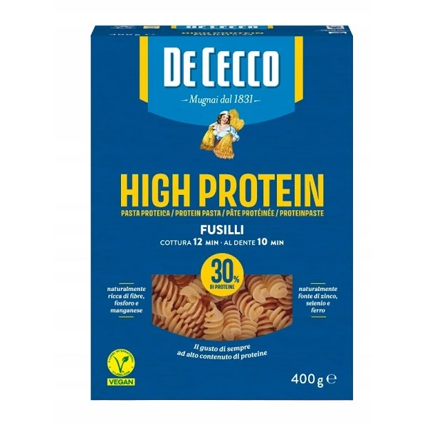 [DATA - 2026-12-05] De Cecco High Protein, włoski makaron wysokobiałkowy, Fusilli N34, 400g