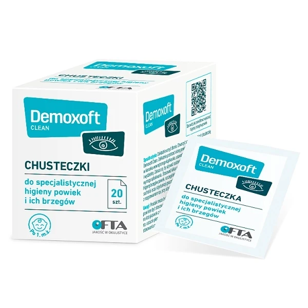 [DATA - 2026-11-30] Demoxoft Clean, chusteczki do oczyszczania skóry powiek, 20 sztuk