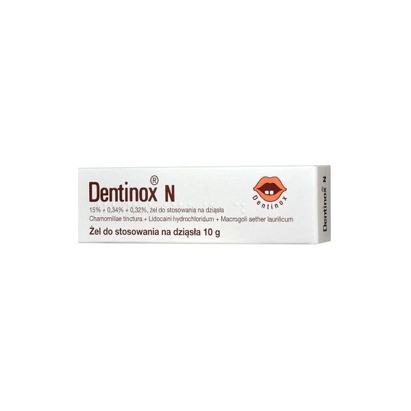Dentinox N (150mg+3,4mg+3,2mg)/g, żel do stosowania na dziąsła, dla dzieci powyżej 3 miesiąca życia, 10g