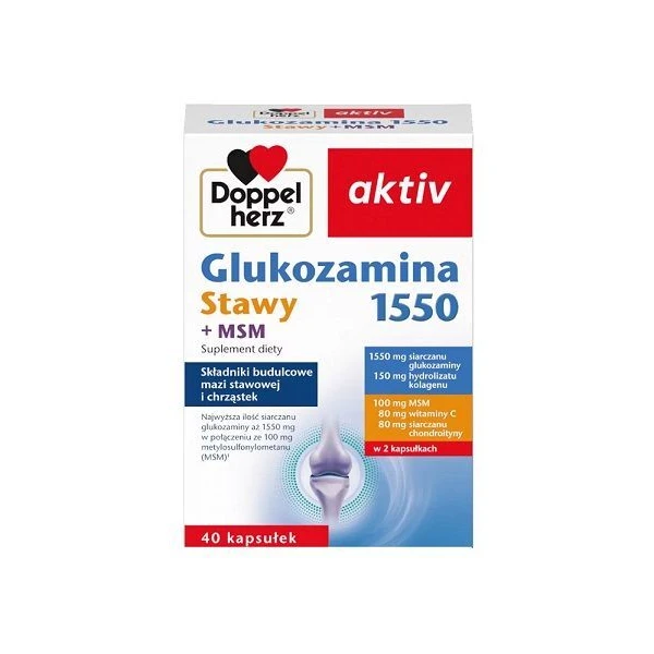 Doppelherz Aktiv, Glukozamina 1550 Stawy + MSM, 40 kapsułek