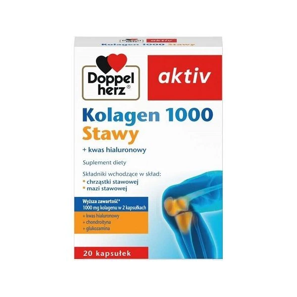 Doppelherz Aktiv, Kolagen 1000 Stawy + kwas hialuronowy, 20 kapsułek