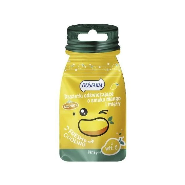 Dosfarm, drażetki odświeżające o smaku mango i mięty, po 3 roku życia, 15g