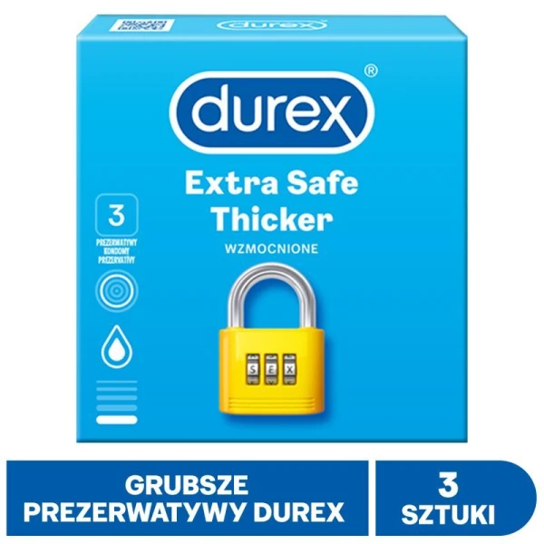 Durex, prezerwatywy lateksowe Extra Safe, 3 sztuki