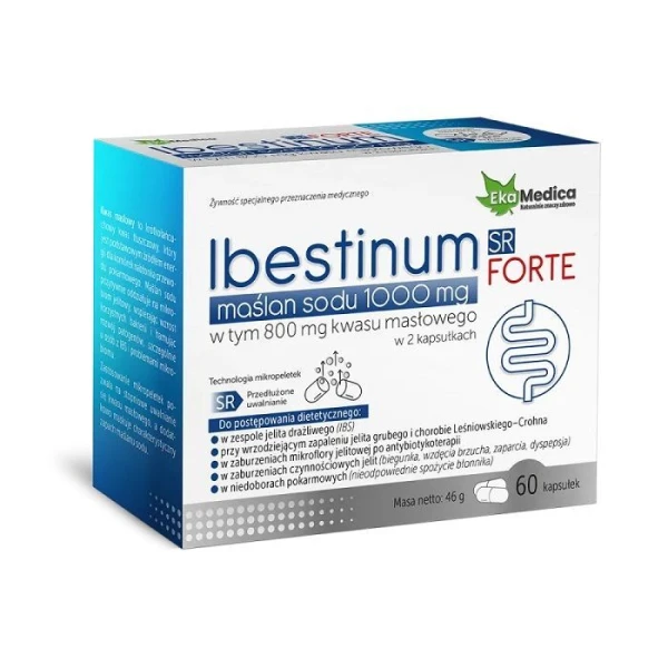 EkaMedica, Ibestinum SR Forte, maślan sodu 1000mg, 60 kapsułek