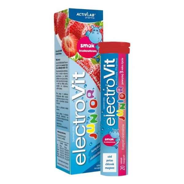 ElectroVit Junior, smak truskawkowy, po 3 roku życia, 20 tabletek musujących
