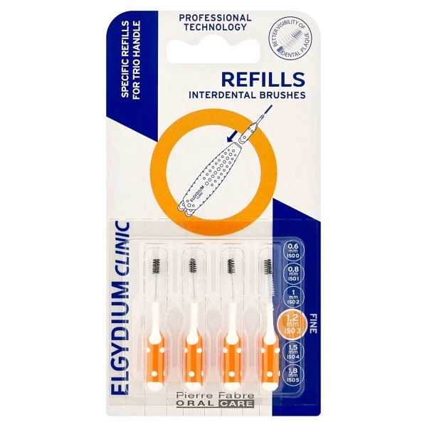 Elgydium Clinic Refills, szczoteczki do przestrzeni międzyzębowych, pomarańczowe, rozmiar 1,2mm, 4 sztuki