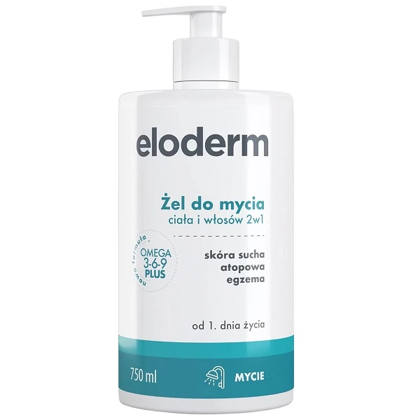 Eloderm, żel do mycia ciała i włosów 2w1 do skóry suchej i atopowej, od urodzenia, 750ml