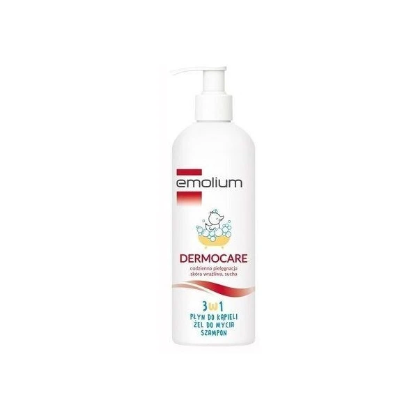 Emolium Dermocare, 3w1, płyn do kąpieli, żel do mycia, szampon, po 1 miesiącu życia, 400ml