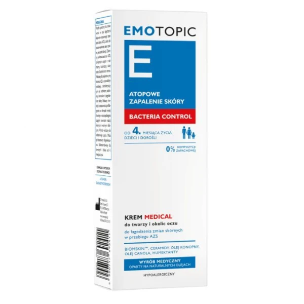 Emotopic Bacteria Control, krem medical do twarzy i okolic oczu, od 4 miesiąca życia, 50ml