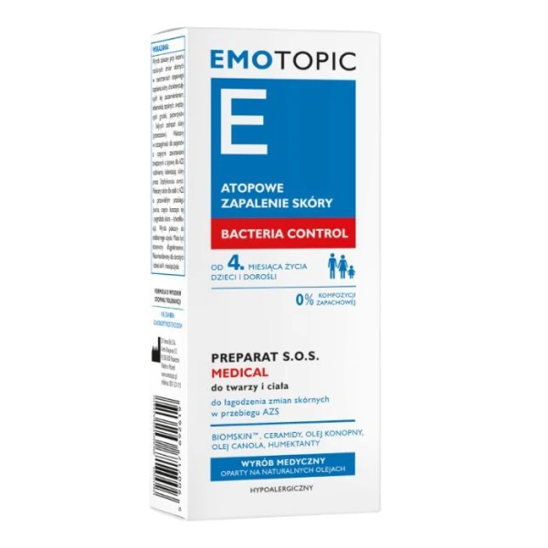 Emotopic Bacteria Control, preparat S.O.S medical do twarzy i ciała, od 4 miesiąca życia, 30ml