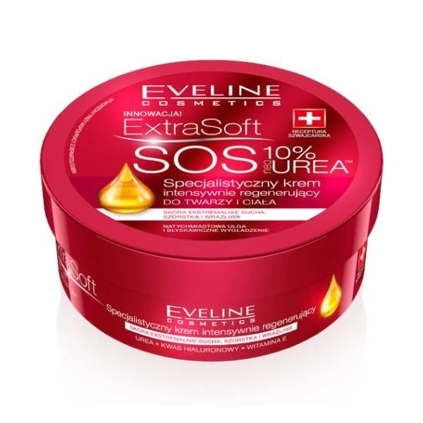 Eveline Extra Soft SOS Urea, specjalistyczny krem intensywnie regenerujący do twarzy i ciała, mocznik 10%, 200ml