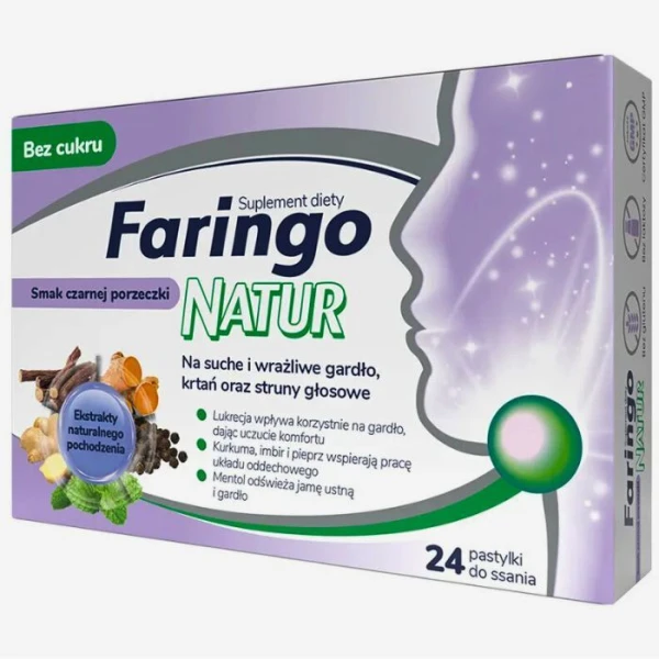 FaringoNatur, pastylki do ssania, smak czarnej porzeczki, 24 sztuki