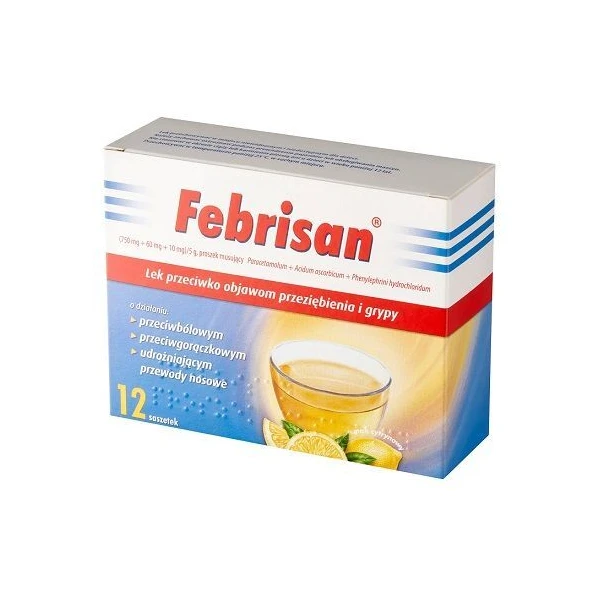 Febrisan (750mg+60mg+10mg)/5g, proszek, 12 saszetek