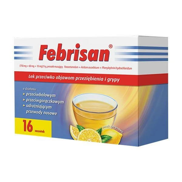 Febrisan (750mg+60mg+10mg)/5g, proszek, 16 saszetek