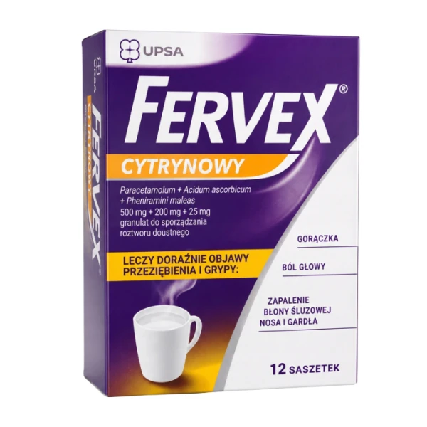 Fervex (500mg+200mg+25mg), granulat do sporządzania roztworu doustnego, 12 saszetek
