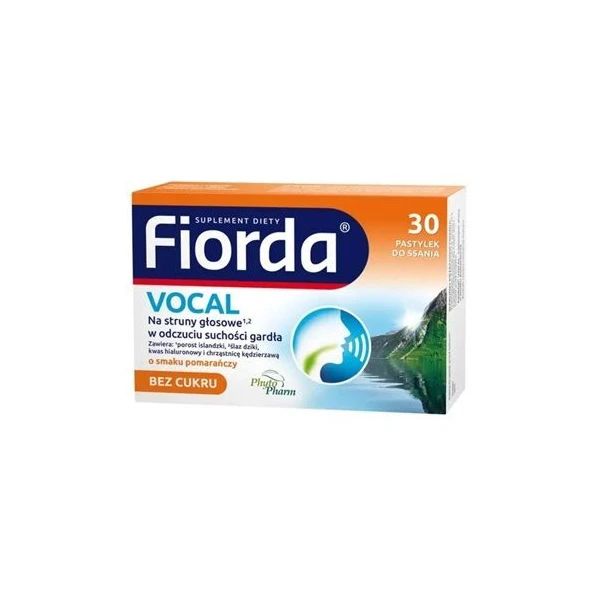 Fiorda Vocal, smak pomarańczowy, bez cukru, 30 pastylek do ssania