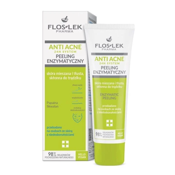Flos-Lek Pharma, Anti Acne 24h System, peeling enzymatyczny do skóry tłustej, mieszanej i skłonnej do trądziku, 50ml