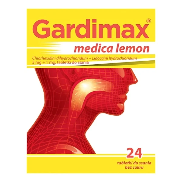 Gardimax medica lemon (5mg+1mg), bez cukru, 24 tabletki do ssania