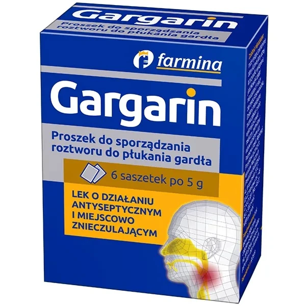 Gargarin, proszek do przyrządzania roztworu do płukania gardła, 6 saszetek