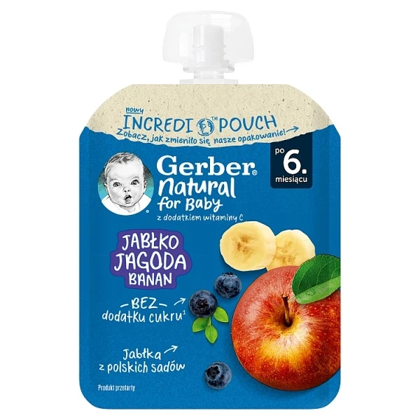 Gerber, deserek w tubce, jabłko, jagoda i banan, po 6 miesiącu, 80g