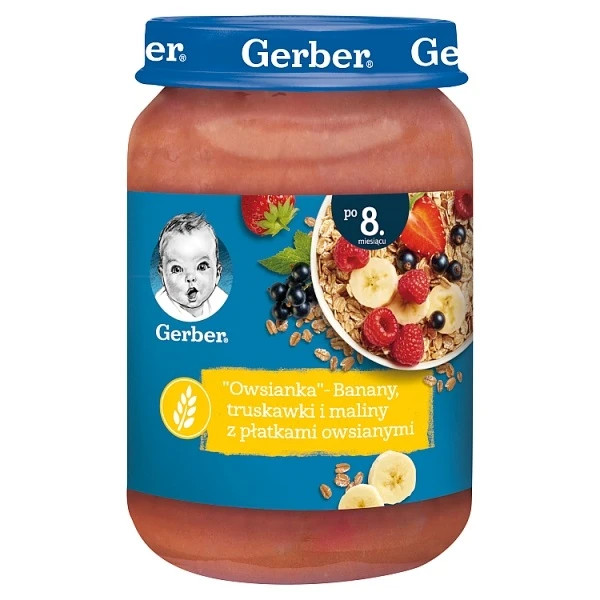 [DATA - 2026-09-30] Gerber, owsianka, banany, truskawki i maliny z płatkami owsianymi, po 8 miesiącu, 190g