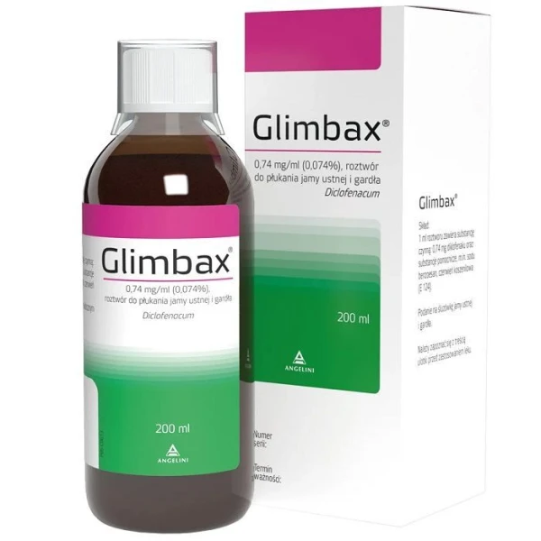 Glimbax 0,74mg/ml, roztwór do płukania jamy ustnej i gardła, 200ml