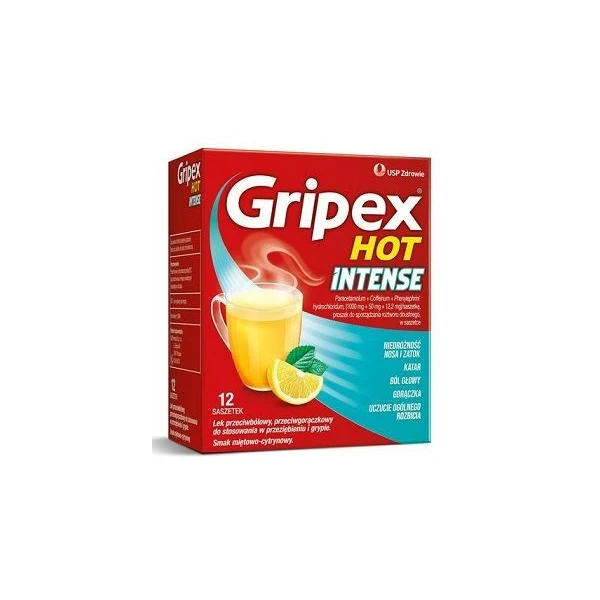 Gripex Hot Intense (1000mg+50mg+12,2mg), proszek, 12 saszetek