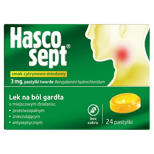 Hascosept 3mg, smak cytrynowo-miodowy, 24 pastylki