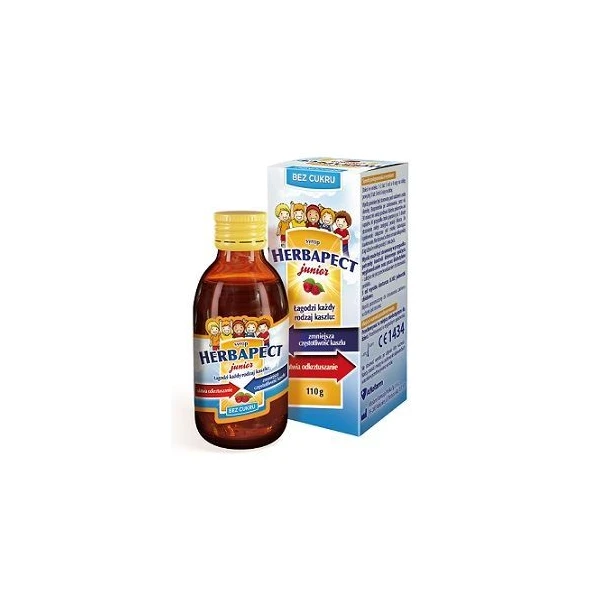 Herbapect Junior, syrop bez cukru, dla dzieci od 1 roku życia, smak malinowy, 110g