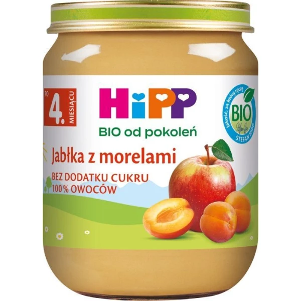 Hipp, jabłka z morelami, Bio, po 4 miesiącu, 125g